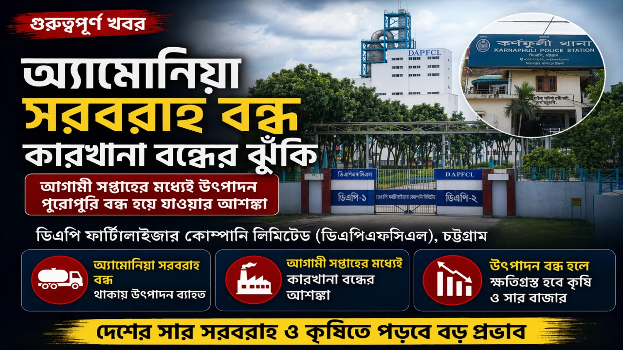 অ্যামোনিয়া সরবরাহ বন্ধ,উৎপাদন বন্ধ হয়ে যাওয়ার আশঙ্কা ডিএপি-১